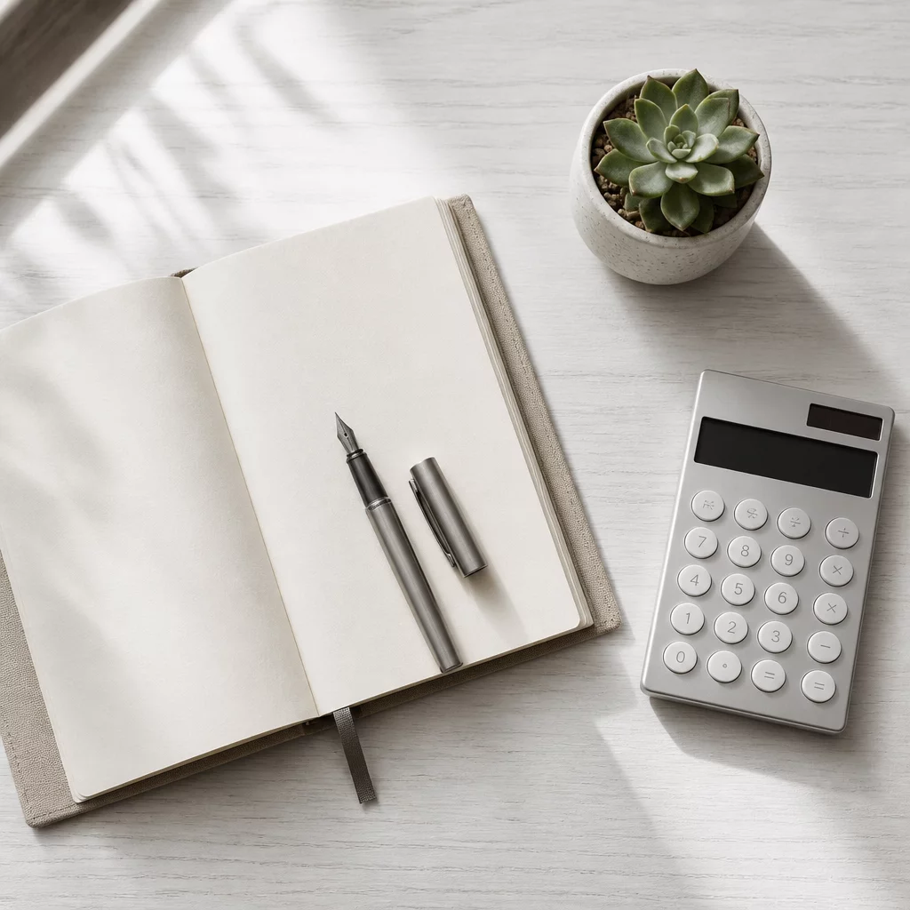 Minimalist workspace for household financial planning